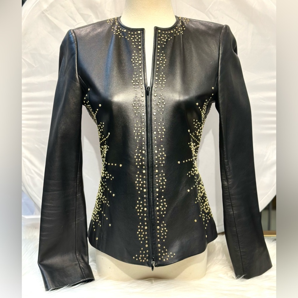 DANA BUCHMAN Studded Black Leather Jacket, size 2